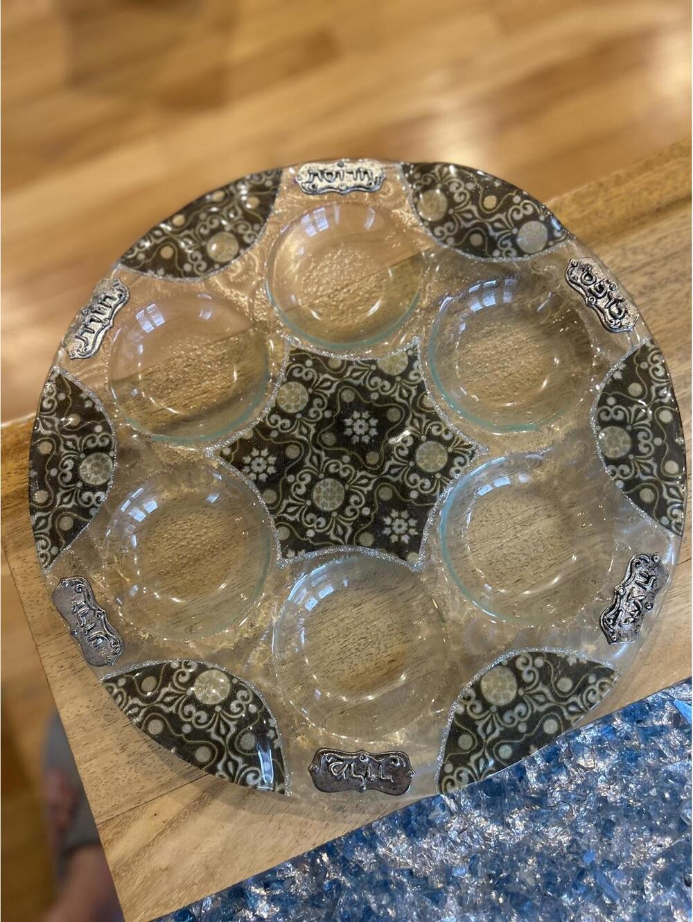 Glass Passover Seder Plate with White Floral Print